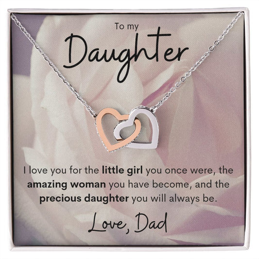 To my Daughter Interlocking Hearts necklace from Dad light rose design