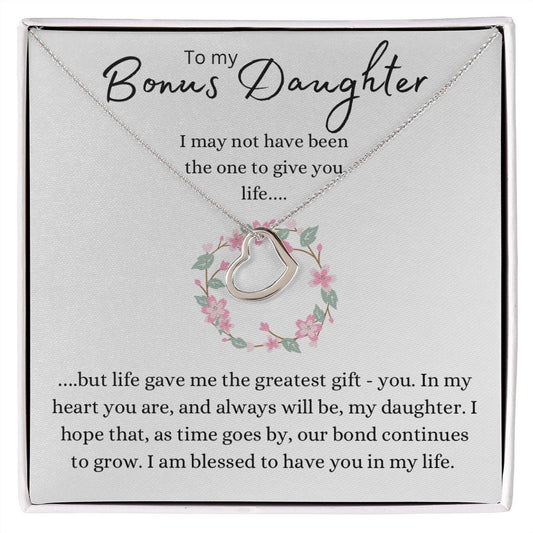 To My Bonus Daughter Delicate Heart Necklace